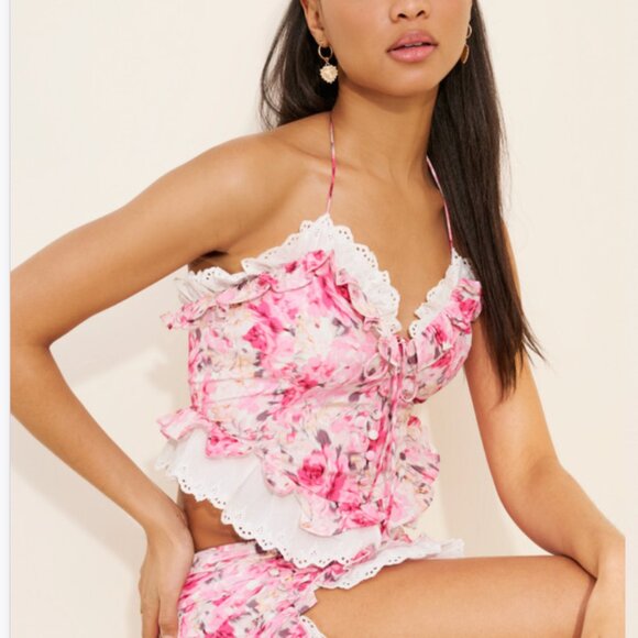 For Love & Lemons Daisy Mae Top Pink white size S - Picture 1 of 7